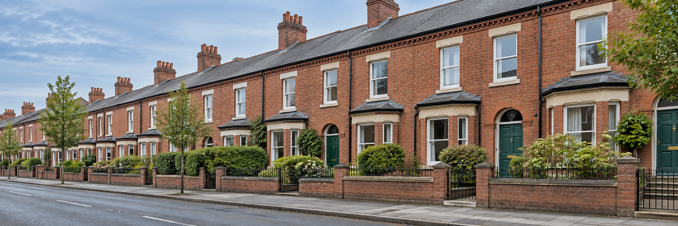 Illustrative row of red-brick terraced homes